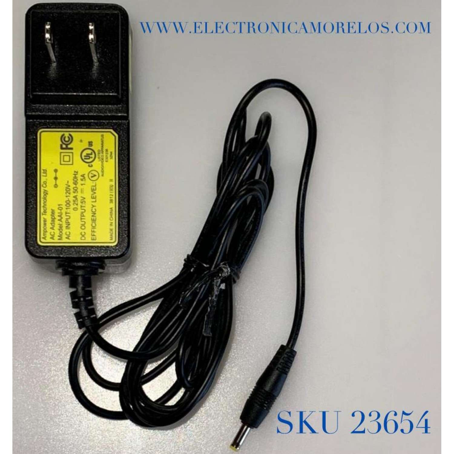 ADAPTADOR AMPOWER VCA EPS-1 / NUMERO DE PARTE EPS-1 / MODELO AAI-01 / ENTRADA VCA 100-120V～.25A 50-60Hz / SALIDA VCD 5V-1.5A